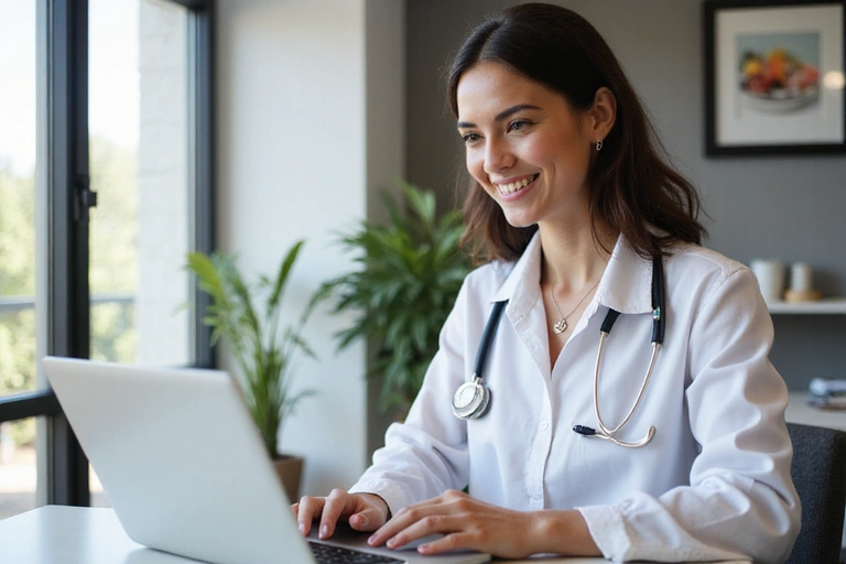 Frau am Laptop bei Online-Beratung